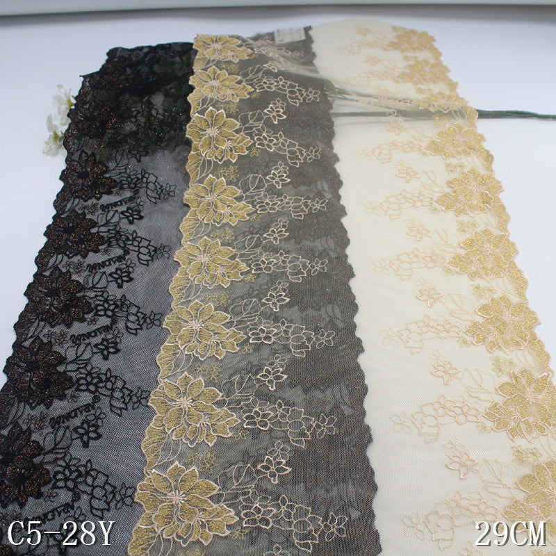 【1pack】-freedombeauty|Glitter Mesh Single and Double Side Vintage Flower Embroidery Lace 17cm Clothing Home Textile Lace Trim Accessories