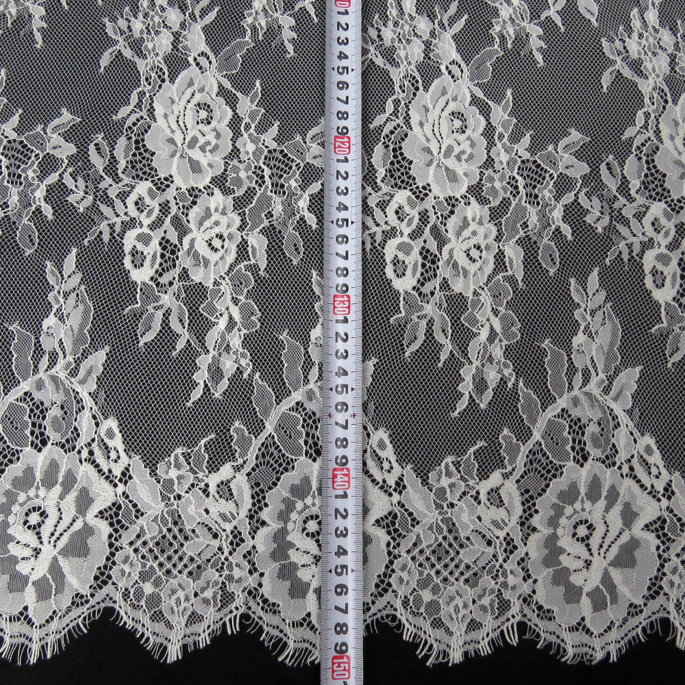FREEDOMBEAUTY | High-quality pressed yarn big flower combination nylon warp knitted eyelash lace, medium and large lace factory women's skirt lace