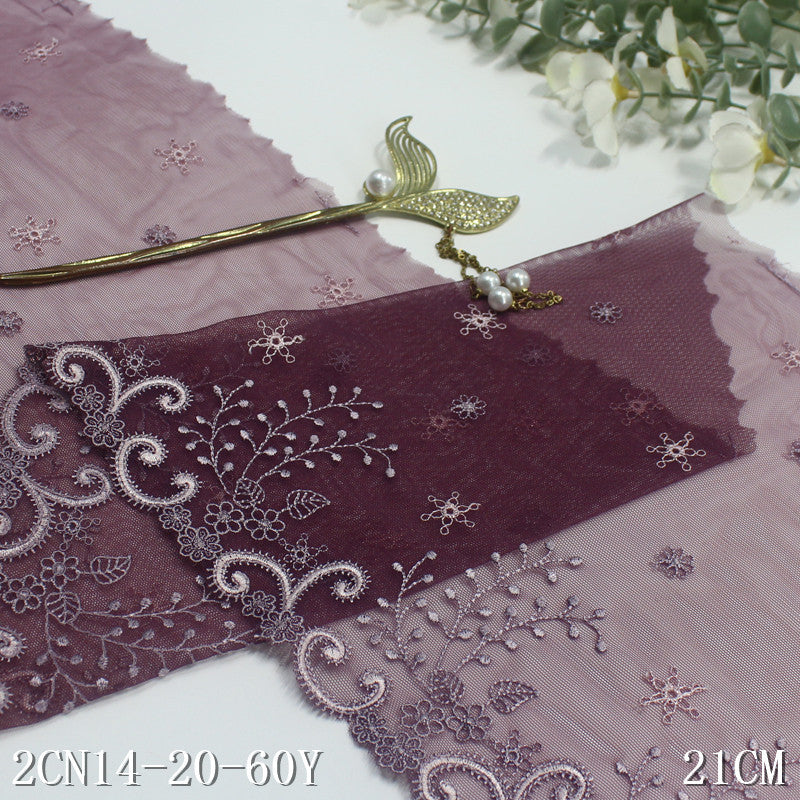 【1pack】-freedombeauty|Gray Mesh Single-Sided Ethnic Style Pattern Elastic Embroidery Curtain Sofa Cushion Lace Trim DIY Accessories