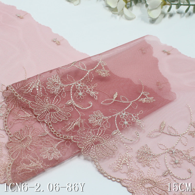 【1pack】-freedombeauty|Multicolor Single-Sided Japanese Style Silver Thread Flower Mesh Embroidery 15cm Clothing Home Textile Lace Trim DIY