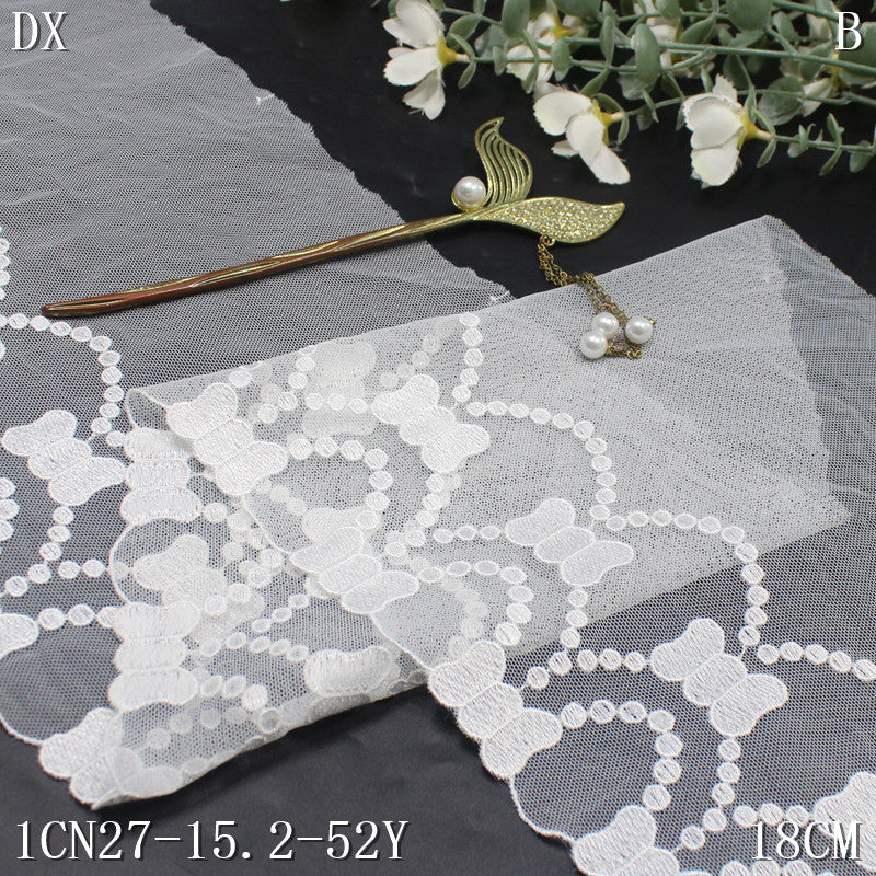 【1pack】-freedombeauty|Black and White Single-Sided Fresh Bowknot Mesh Embroidery Lace Trim Curtain Sofa Cushion Lace Trim Accessories