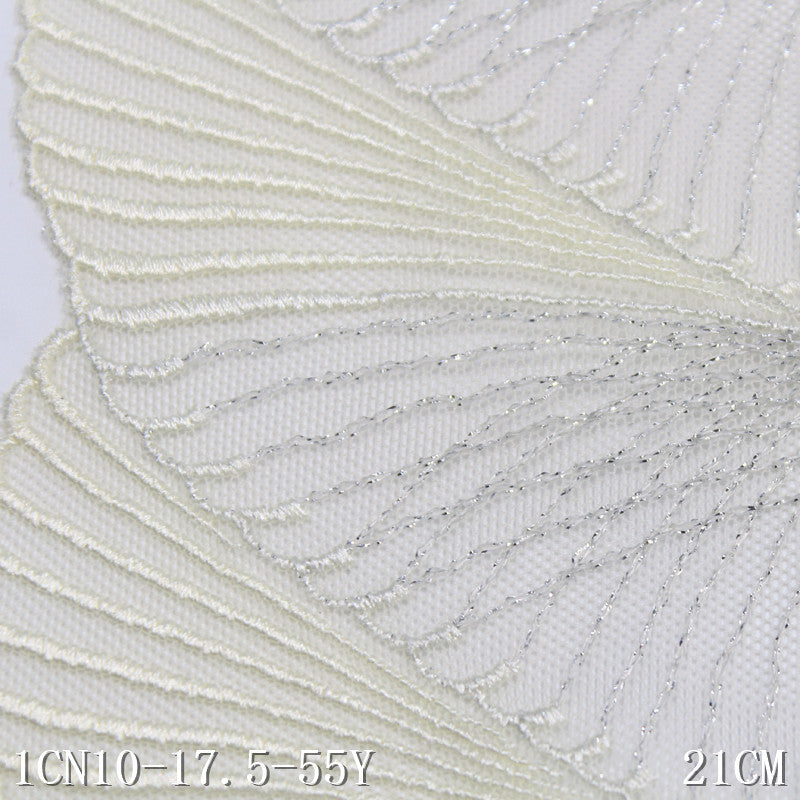 【1pack】-freedombeauty|Yellow Single-Sided Vintage Silver Thread Fan Mesh Embroidery Lace Curtain Sofa Cushion Lace Trim Accessories