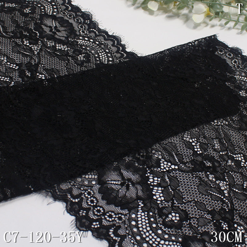 freedombeauty|Black Knitted Vintage Flower Lightweight Stretch Eyelash 30cm Clothing Home Textile Lace Trim DIY