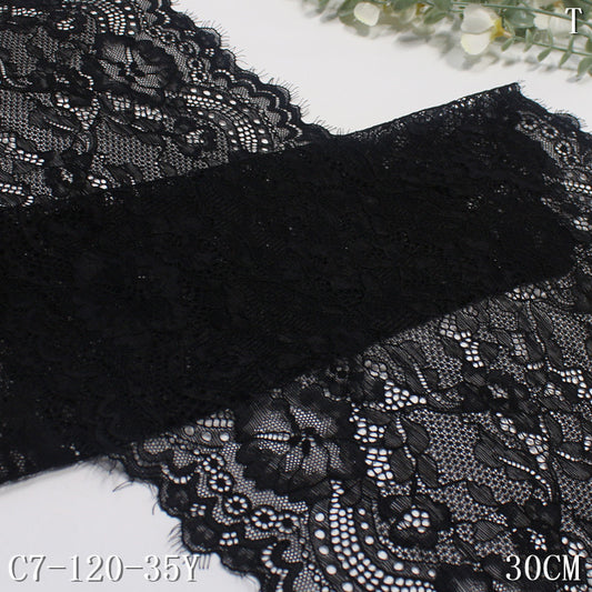 freedombeauty|Black Knitted Vintage Flower Lightweight Stretch Eyelash 30cm Clothing Home Textile Lace Trim DIY
