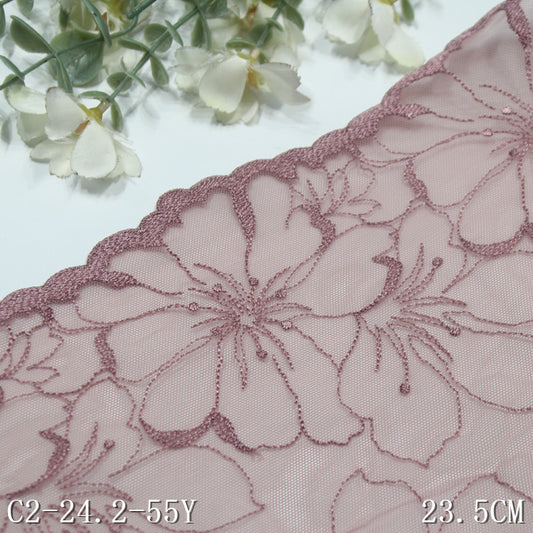 【1pack】-freedombeauty|Mocha Brown Double-Sided Retro Large Flower Elastic Embroidery 23cm Clothing Home Textile Lace Trim DIY