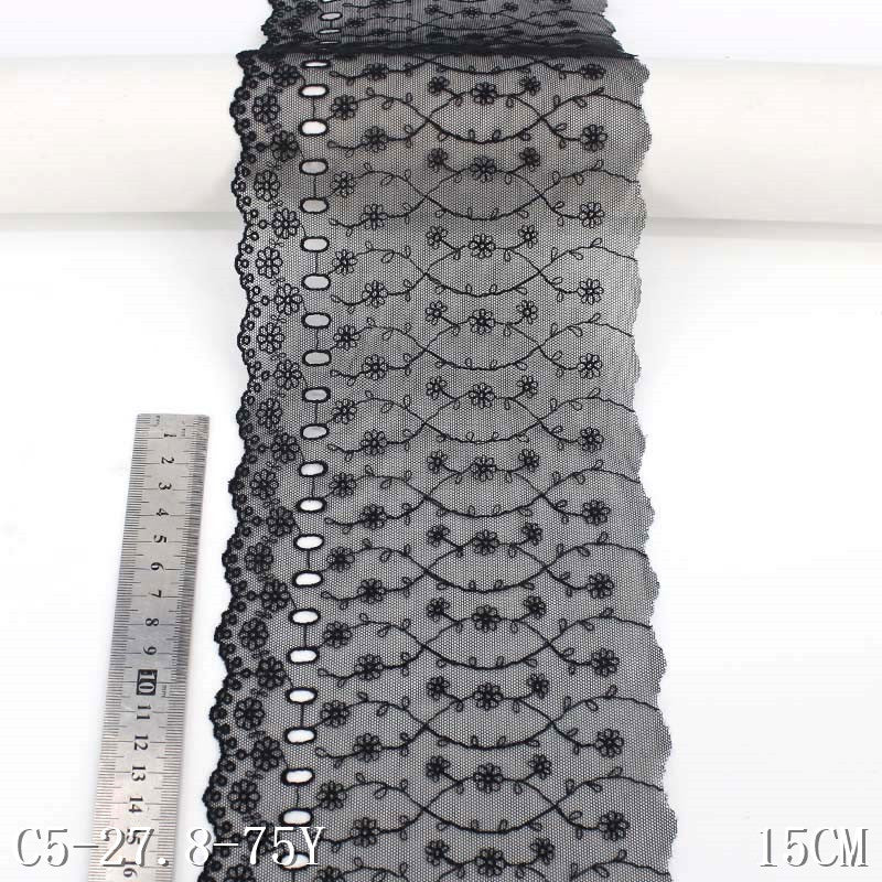 【1pack】-freedombeauty|Embroidered Lace Black Wearable Hole Width 15cm Flower 3D Embroidery Accessories DIY Handmade Clothing Materials Lace