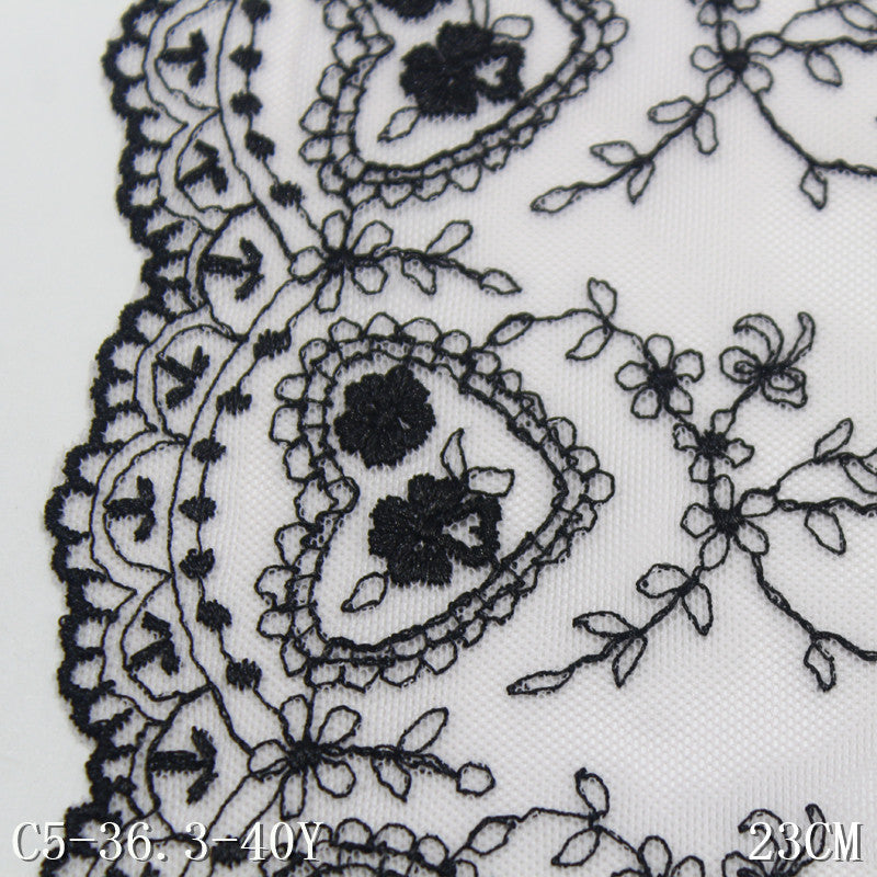 【1pack】-freedombeauty|Two-tone Mesh Double-sided Vintage Heart Embroidery Lace Trim Curtain Sofa Cushion 22cm Lace Trim Accessories