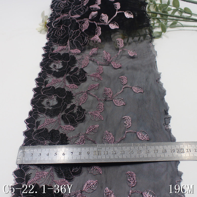 【1pack】-Freedombeauty | Black Mesh Single Side Vintage Rose Embroidery Lace 19cm Clothing Home Textile Lace Accessories DIY