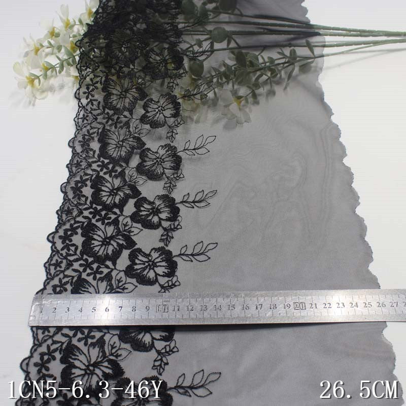 【1pack】-freedombeauty|Black Mesh Single-Sided Polyester Thread Flower Embroidery Trim Clothing Curtain Sofa Cushion Lace Trim Accessories