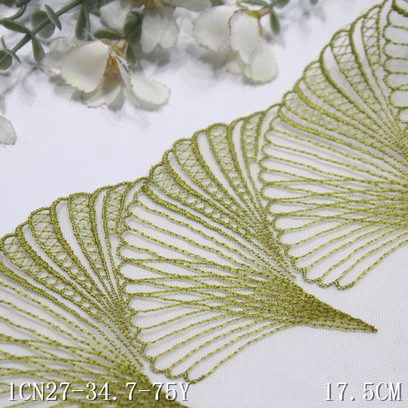 【1pack】-freedombeauty|Green Single-Sided Seaside Scallop Lightweight Mesh Embroidery 17cm Clothing Home Textile Lace Trim DIY