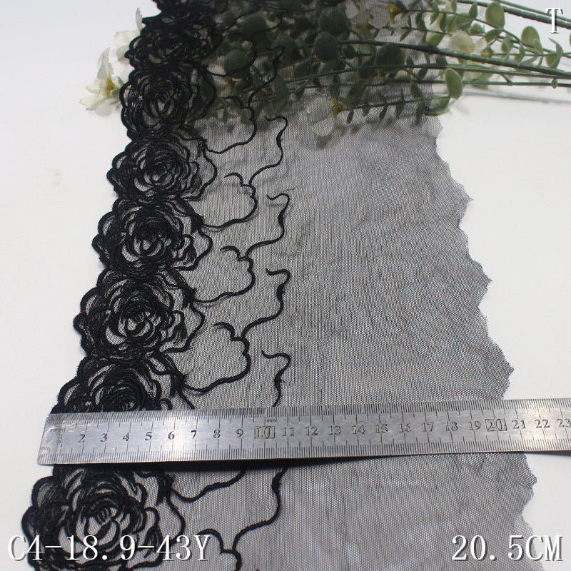 【1pack】-freedombeauty|Black and White Single-Sided Retro Rose Mesh Embroidery Lace 20cm Clothing Home Textile Lace Trim DIY