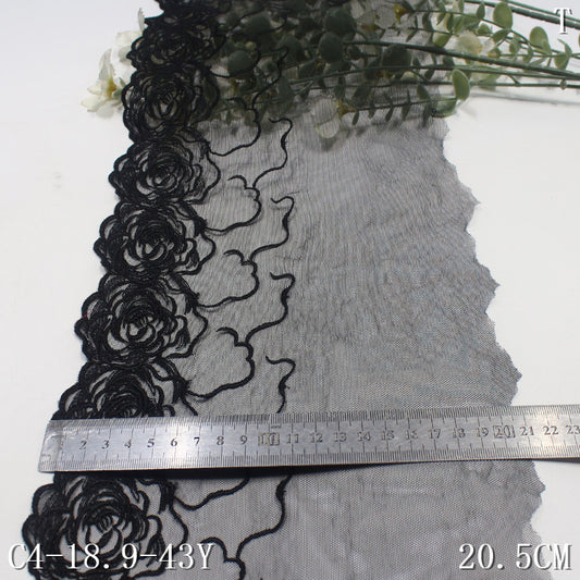 【1pack】-freedombeauty|Black and White Single-Sided Retro Rose Mesh Embroidery Lace 20cm Clothing Home Textile Lace Trim DIY