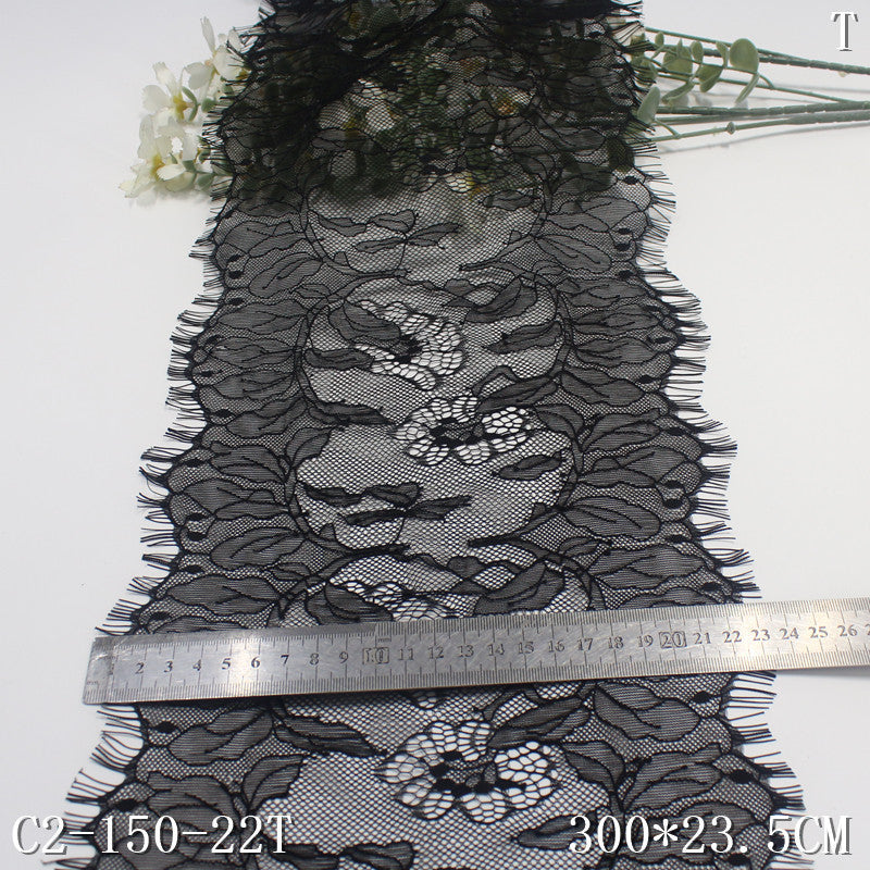 freedombeauty|Black Double Wave Asymmetrical Vintage Leaf Non-Elastic Eyelash Garment Home Textile 23cm Lace Trim Accessories