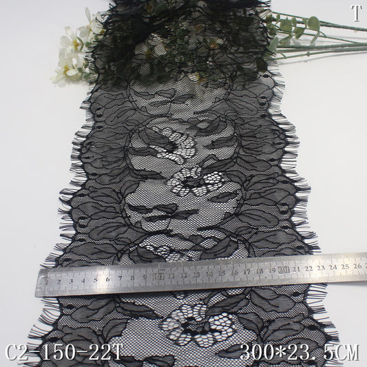 freedombeauty|Black Double Wave Asymmetrical Vintage Leaf Non-Elastic Eyelash Garment Home Textile 23cm Lace Trim Accessories