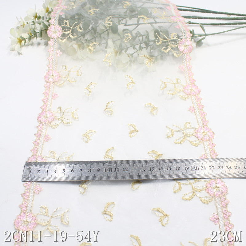 【1pack】-freedombeauty|Two-tone Mesh Double-sided Vintage Small Flower Embroidery Trim Curtain Sofa Cushion 24cm Lace Trim Accessories