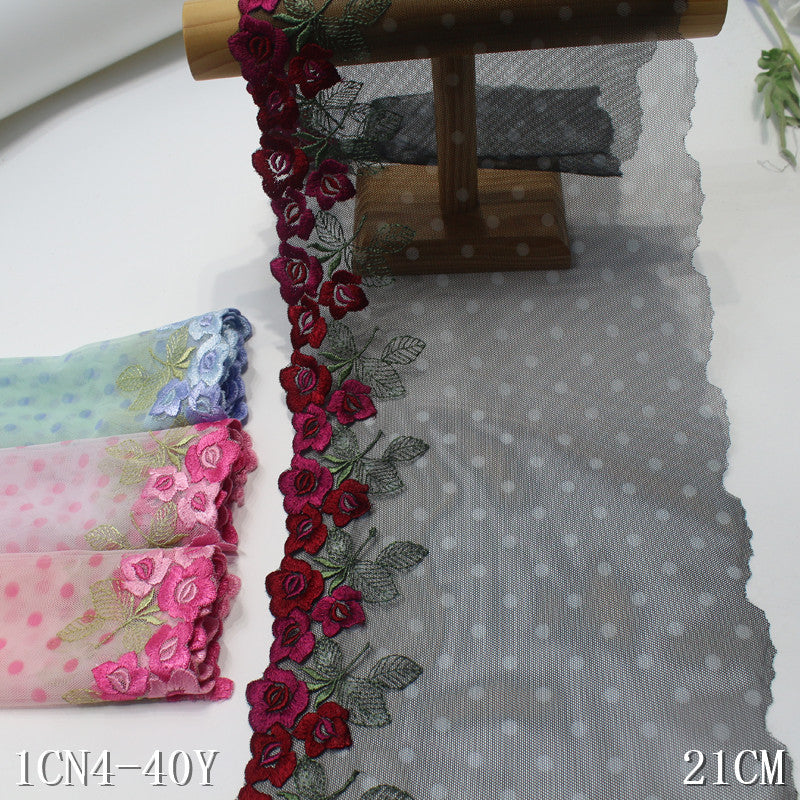 【1pack】-Freedombeauty | Multi-Color Series Dotted Prints Mesh Single Bilateral Classic Flower Embroidery Lace Clothing Home Textile Accessories DIY