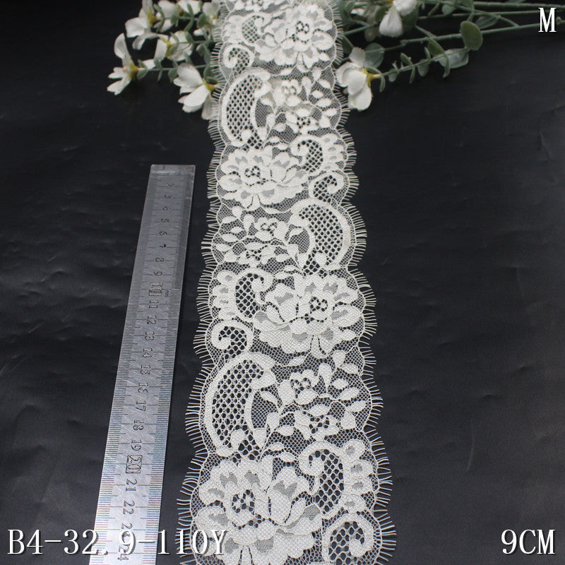 freedombeauty|Black and White Asymmetrical Retro Flower Non-Elastic Eyelash Lace 9cm Clothing Accessories Lace Trim Material