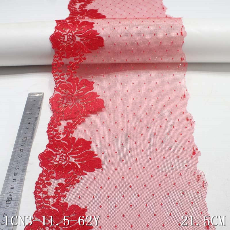 【1pack】-freedombeauty|Red Mesh Pressed Gauze Large Flower with Gold Thread and Gold Powder Embroidery Trim, Festive Curtain Trim