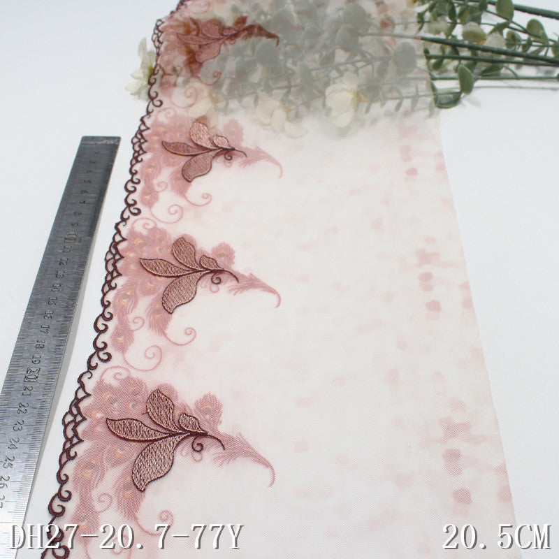 【1pack】-freedombeauty|Printed Mesh Single Edge Ancient Style Flower Embroidery Lace 20cm Traditional Hanfu Lace Trim DIY