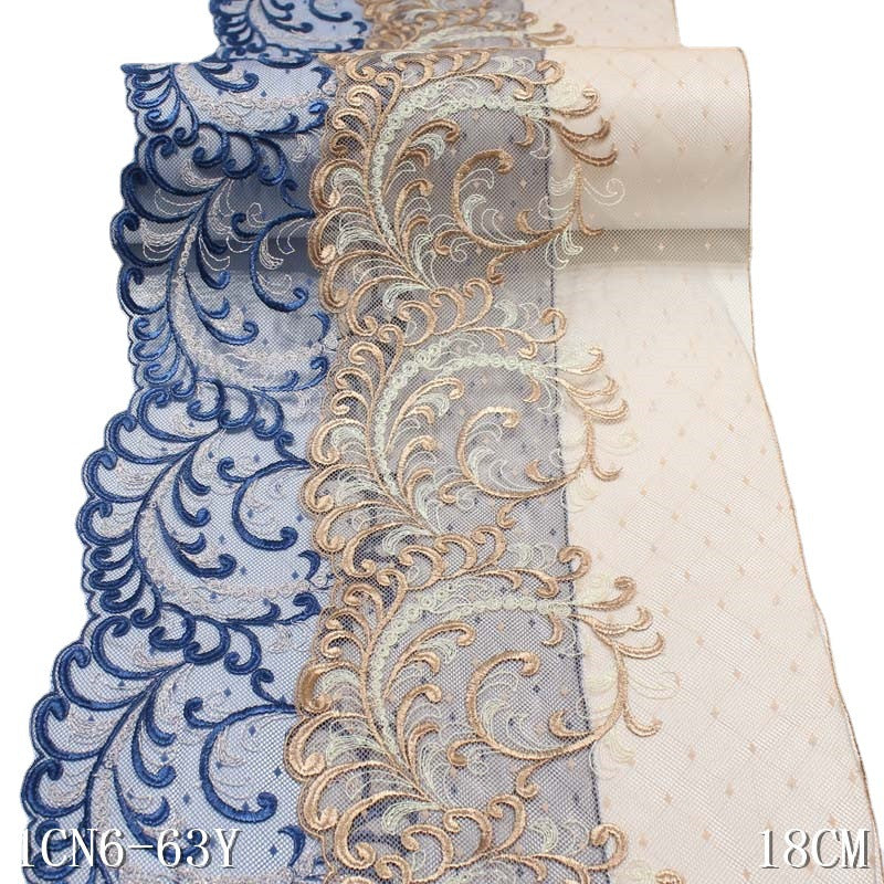 【1pack】-freedombeauty|Two-tone Lace Mesh Polyester Thread Embroidery Trim DIY Accessories Curtain Underwear Clothing Accessories Trim
