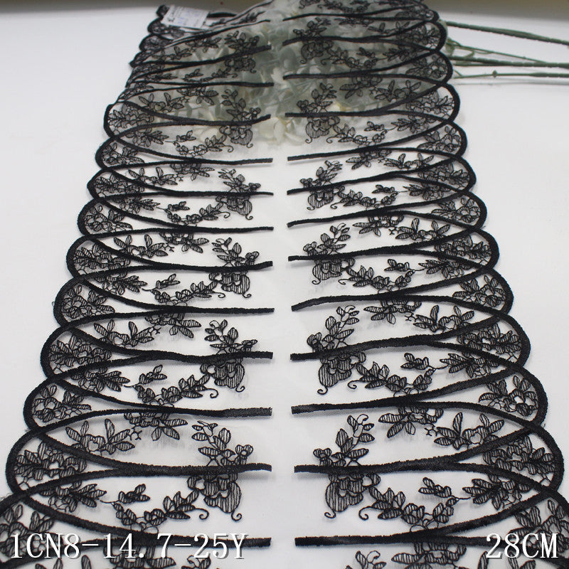 【1pack】-freedombeauty|White Mesh Double-Sided Black Half-Oval Misaligned Flower Vine Embroidery Trim Vintage Clothing Backpack Accessories DIY