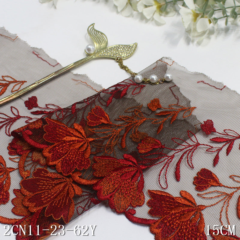 【1pack】-freedombeauty|Two-tone Single-sided Vintage Floral Mesh Embroidery Trim Clothing Home Textile 15cm Lace Trim DIY Accessories