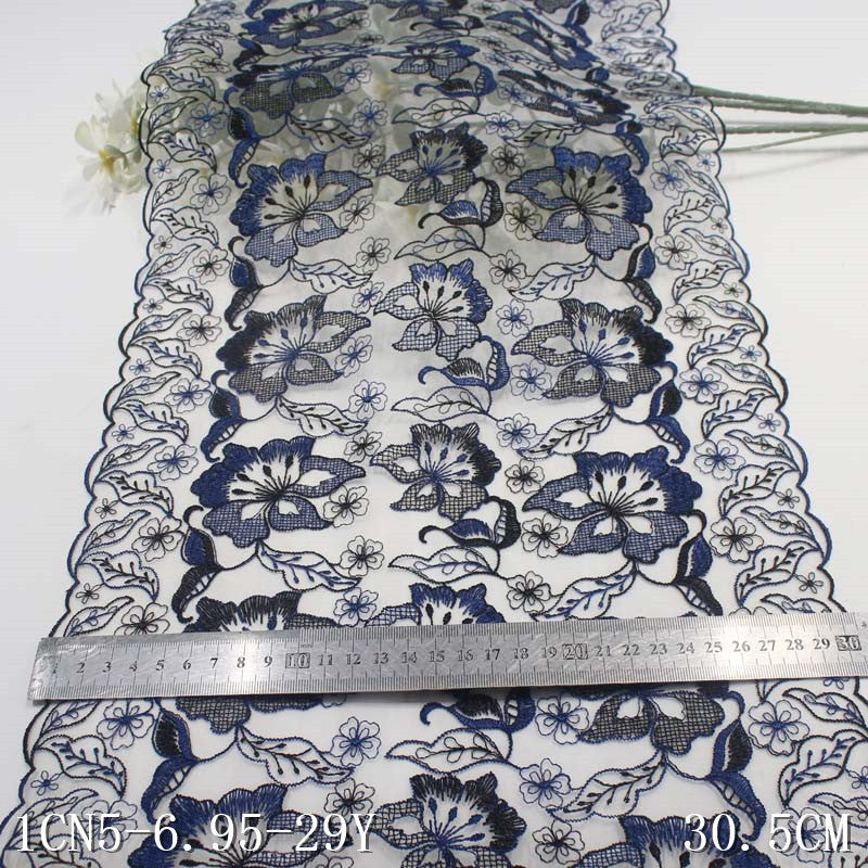 【1pack】-freedombeauty|Gray and White Mesh Full Ancient Style Polyester Thread Flower Embroidery Lace Trim Clothing Curtain Lace Trim Accessories