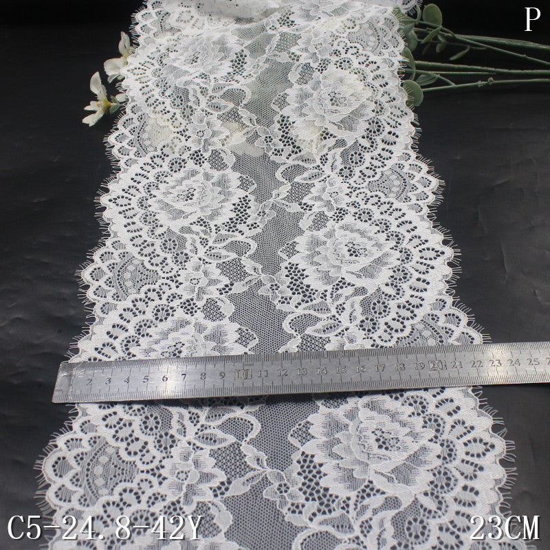 freedombeauty|Black and White Double Wave Romantic Hollow Flower Lightweight Elastic Eyelash Clothing Lingerie Lace Trim DIY