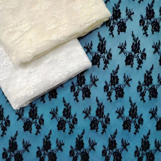 freedombeauty|In Stock Stretch Small Flower Lace Fabric Nylon Stretch Lace Fabric Rose Dress Fabric Lace Trim