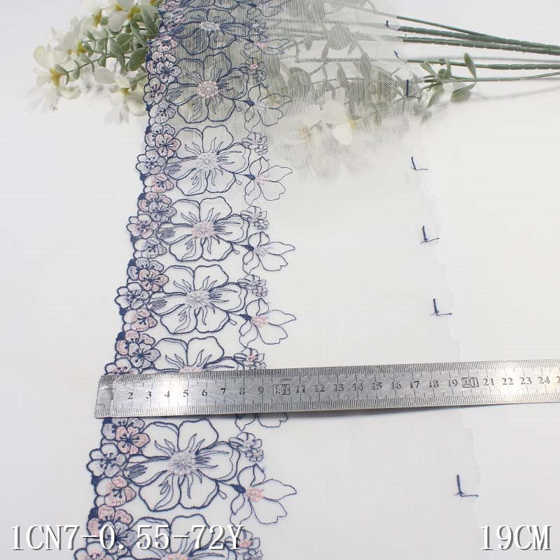 【1pack】-freedombeauty|Multicolor Mesh Single Edge Color Block Polyester Thread Small Flower Embroidery Trim DIY Curtain Clothing Lace Trim Accessories