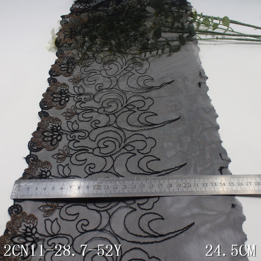 【1pack】-freedombeauty|Black Mesh Single-Sided Vintage Flower Embroidery Trim 21cm Curtain Sofa Cushion Lace Trim Accessories