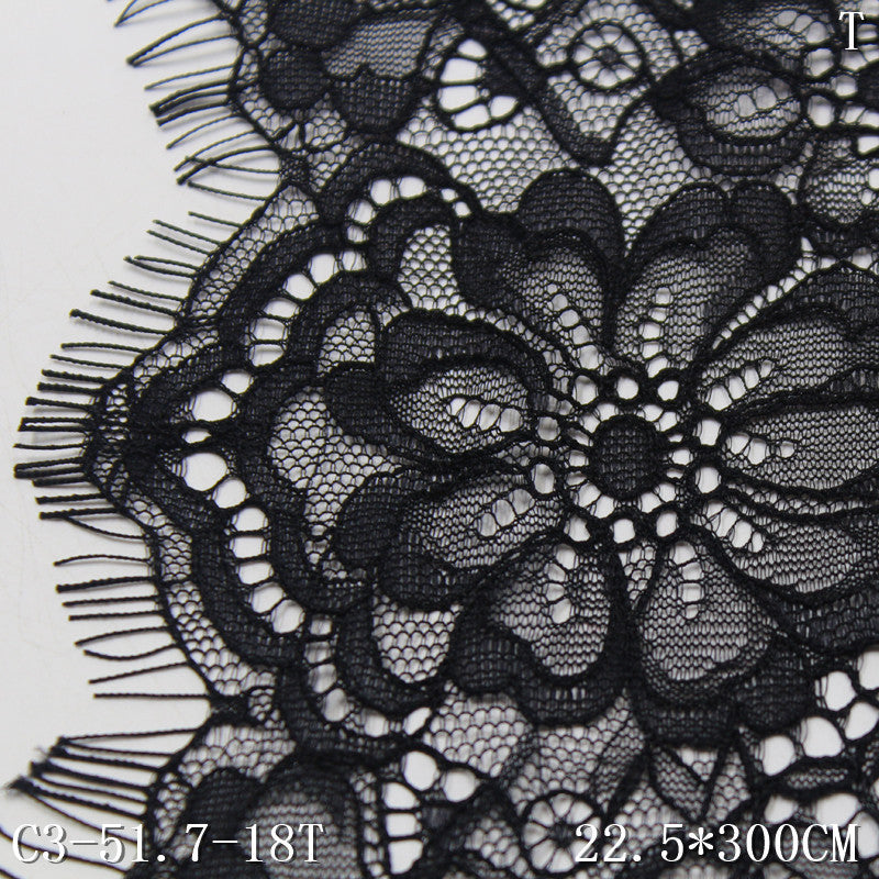 freedombeauty|Black Double-Sided Large Wave French Flower Non-Elastic Eyelash 22cm Lingerie Clothing Lace Trim DIY