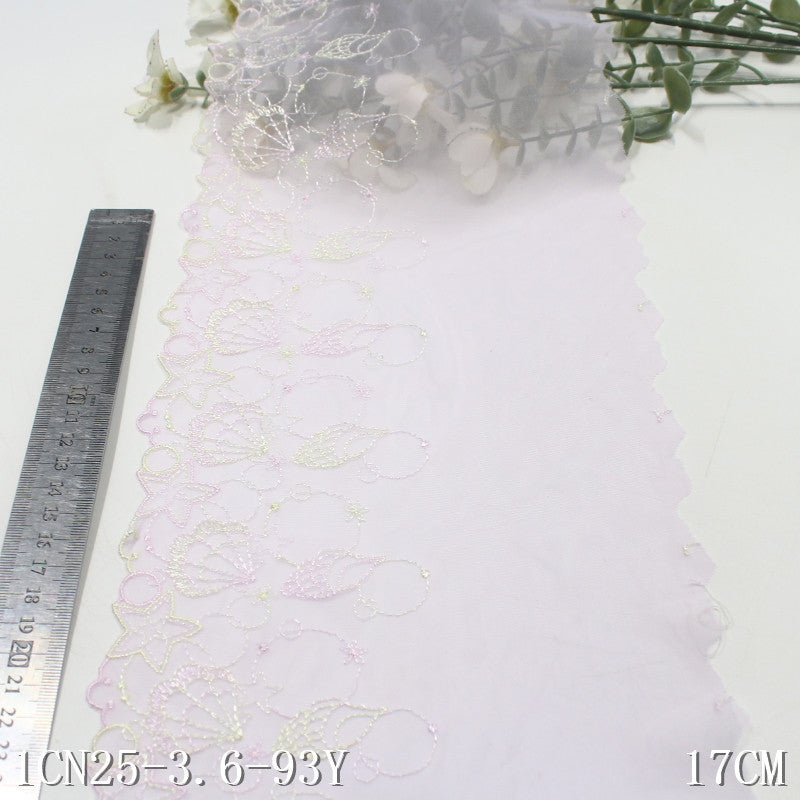 【1pack】-freedombeauty|Multicolor Mesh Shell Starfish Theme Lightweight Embroidered Lace Trim for Clothing and Home Textile DIY Accessories