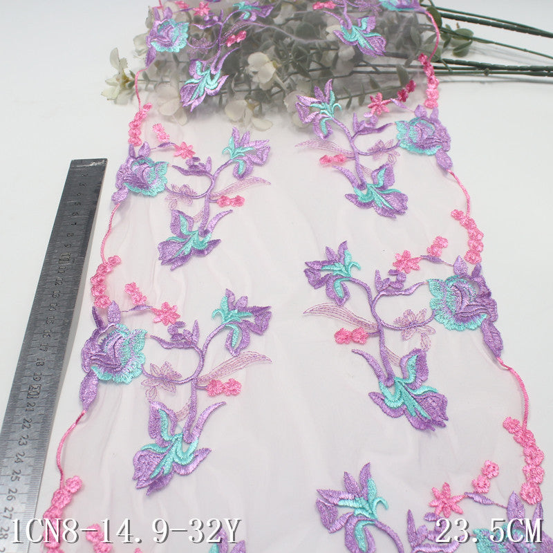 【1pack】-Freedombeauty | Two-Tone Bilateral Antique Exquisite Flower Embroidery Lace 23cm Curtain Sofa Cushion Lace Accessories