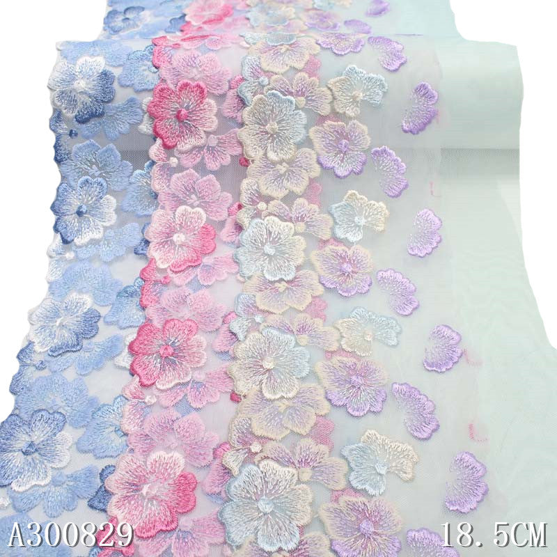 【1pack】-Freedombeauty | Exquisite Simple Embroidery Lace Three-Dimensional Flower Clothing Design Curtain Accessories 18.5cm Mesh Lace
