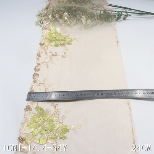 【1pack】-freedombeauty|Apricot Mesh Single-Sided Vintage Large Flower Embroidery Lace Trim Performance Costume Curtain Lace Trim DIY Accessories