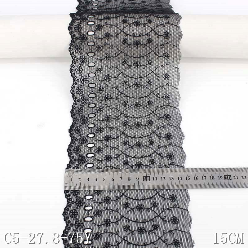 【1pack】-freedombeauty|Embroidered Lace Black Wearable Hole Width 15cm Flower 3D Embroidery Accessories DIY Handmade Clothing Materials Lace