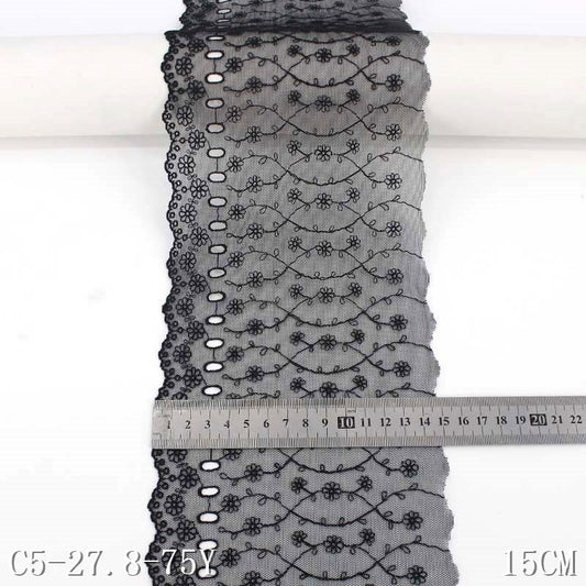 【1pack】-freedombeauty|Embroidered Lace Black Wearable Hole Width 15cm Flower 3D Embroidery Accessories DIY Handmade Clothing Materials Lace