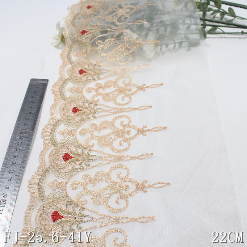 【1pack】-Freedombeauty | White Mesh Two-Tone Gold and Silver Silk Classical Pattern Embroidery Lace Curtain Sofa Cushion Lace Accessories