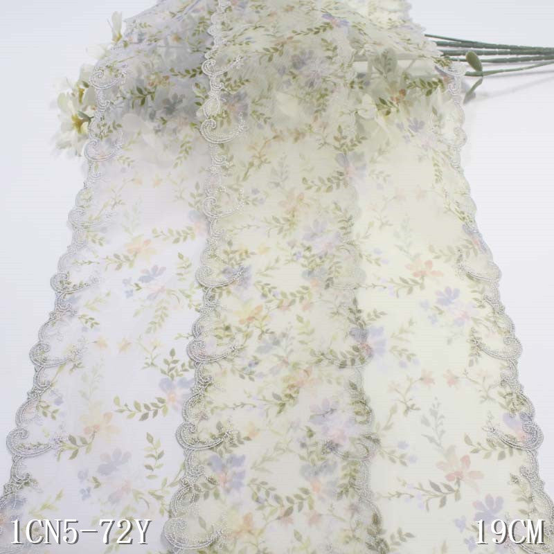 【1pack】-freedombeauty|Two-tone Lightweight Single and Double-sided Polyester Thread Ancient Style Printed Embroidery Lace DIY Hanfu Performance Costume Lace Accessories