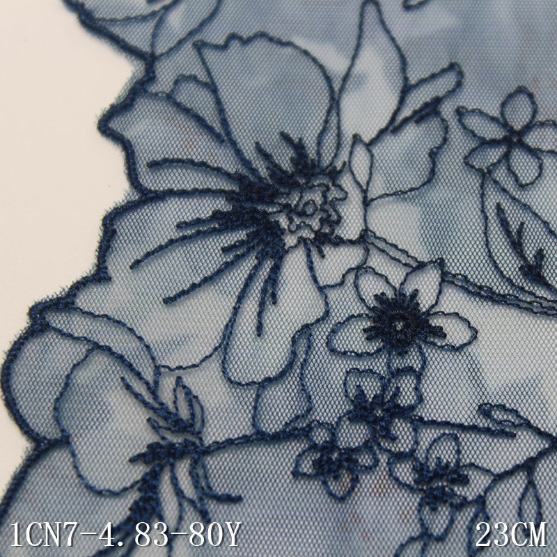 【1pack】-freedombeauty|Printed Mesh Single Edge Ancient Style Flower Embroidery Lace 23cm Traditional Hanfu Lace Trim DIY