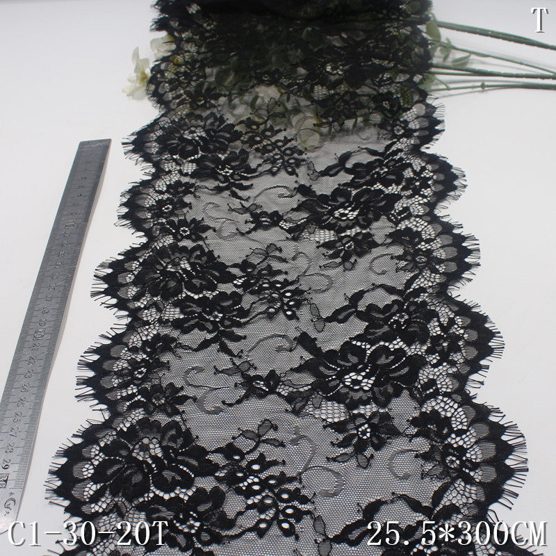 freedombeauty|Black and Blue Double Wave Retro Flower Soft Non-Elastic Eyelash 25cm Clothing Home Textile Lace Trim DIY