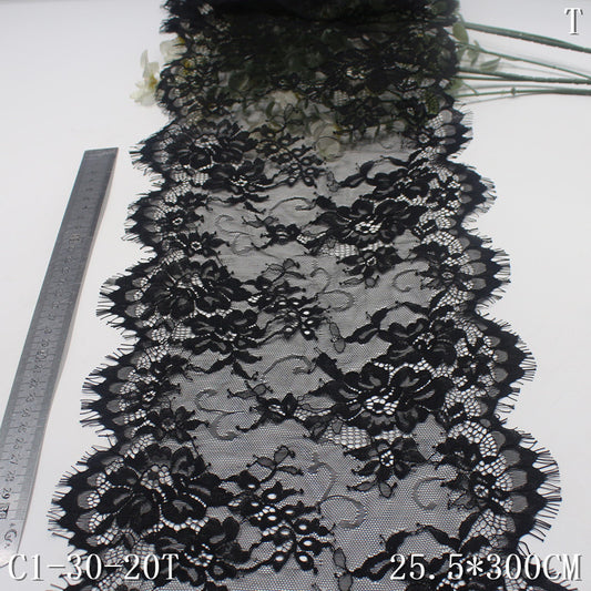 freedombeauty|Black and Blue Double Wave Retro Flower Soft Non-Elastic Eyelash 25cm Clothing Home Textile Lace Trim DIY