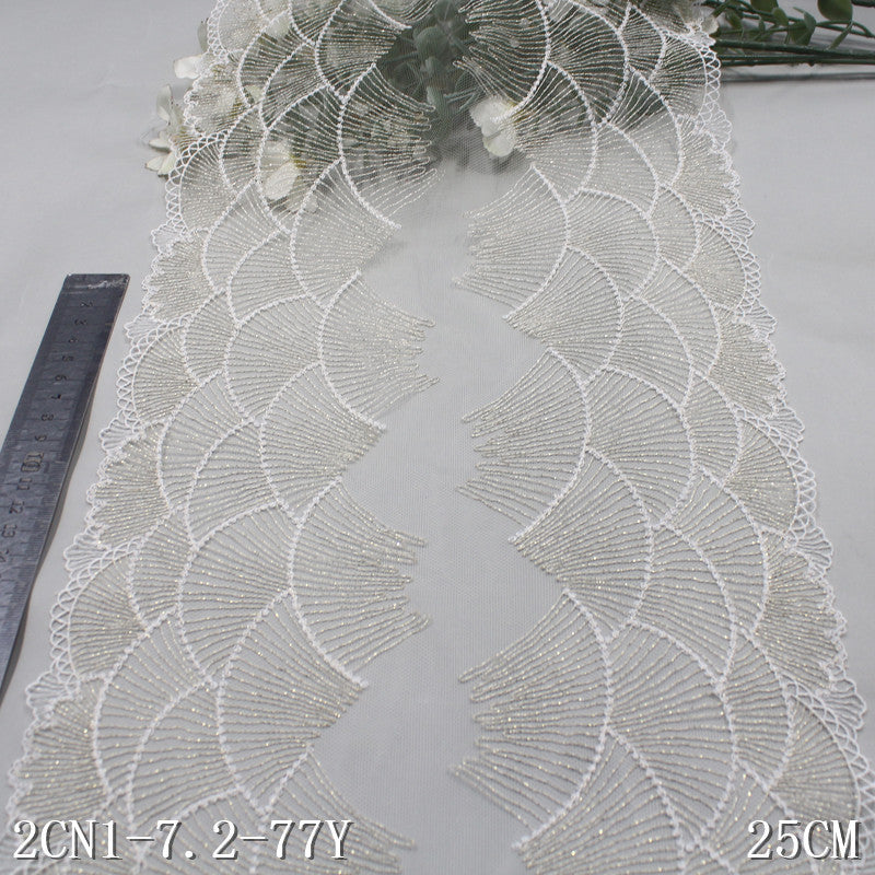 【1pack】-Freedombeauty | White Mesh Bilateral Gold Silk Shell Embroidery Lace 25cm Curtain Sofa Cushion Lace Accessories
