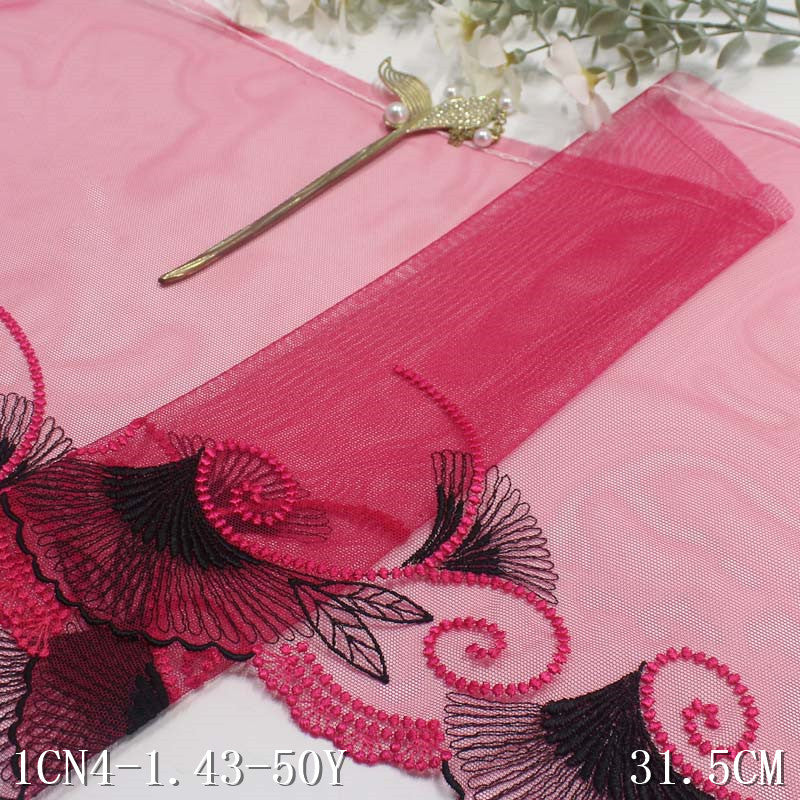 【1pack】-freedombeauty|Rose Red Mesh Ancient Style Single Edge Polyester Thread Phoenix Tail Embroidery Lace Trim Clothing Curtain Lace Trim Accessories