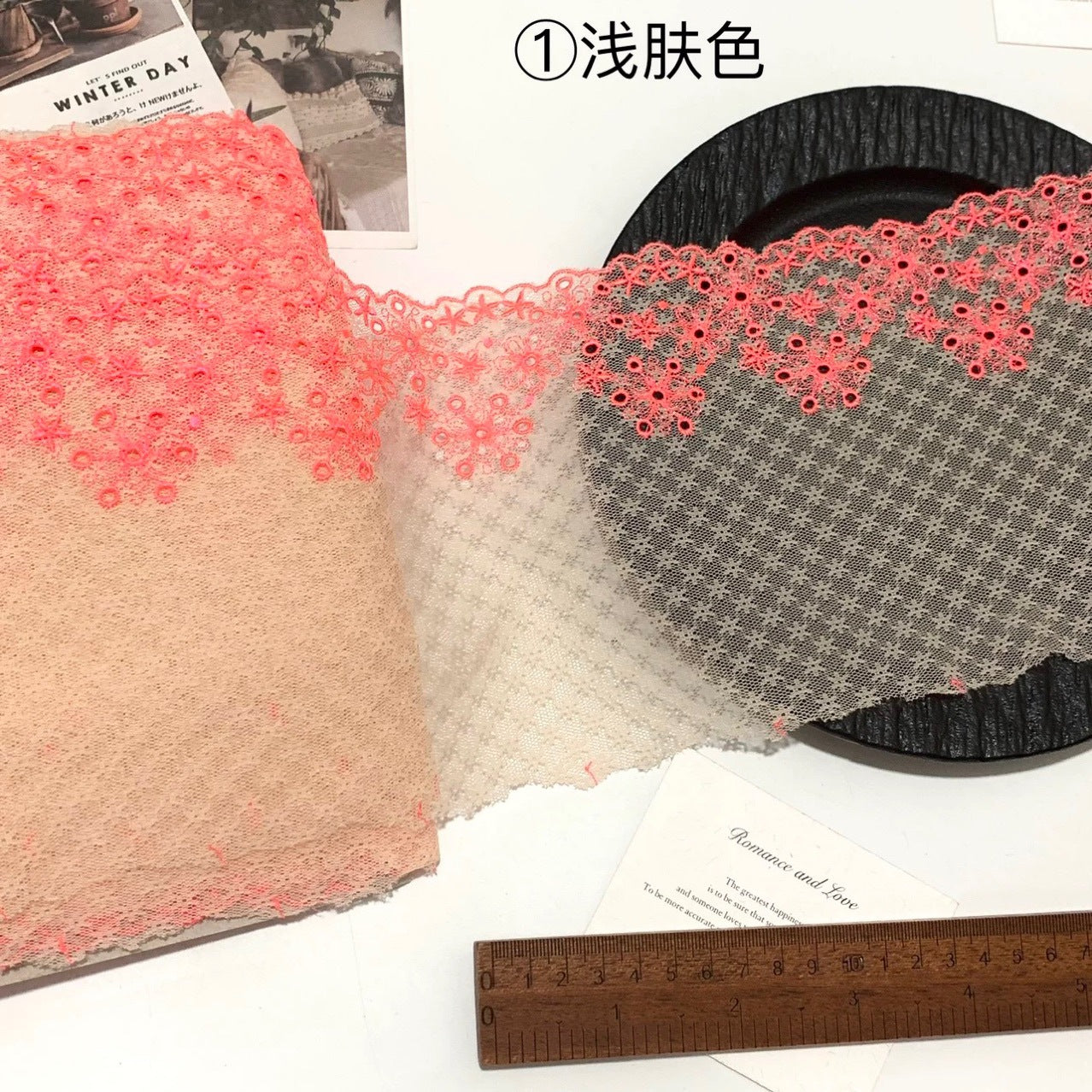 FREEDOMBEAUTY | Bright pink green hollow embroidery jacquard lace lace accessories decorative design DIY