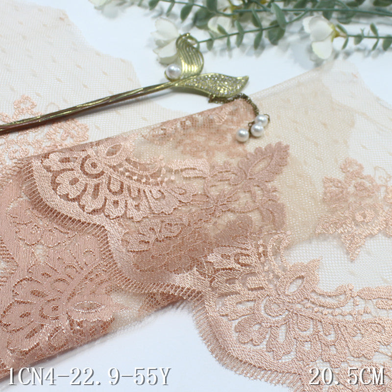 FREEDOMBEAUTY | Apricot classical embossing pattern lace mesh embroidery lace, high-end clothing sofa cushion lace accessories