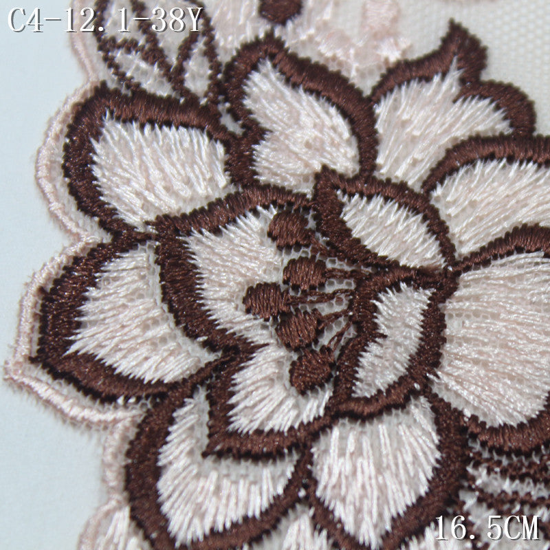 【1Pack】-Freedombeauty | Antique two-color mesh yarn bilateral fine embroidery flower embroidery lace 16.5cm texture clothing DIY accessories