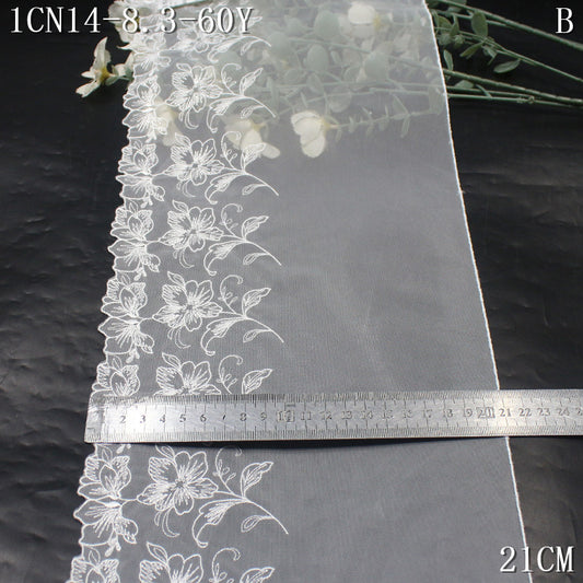 FREEDOMBEAUTY | [1Pack] Exquisite pure white flower cluster mesh yarn embroidered lace 21cm skirt underwear decorative lace accessories