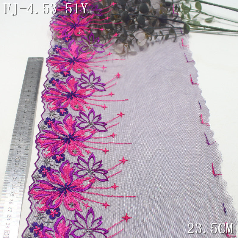 FREEDOMBEAUTY | [1Pack] Exotic rose purple blooming flower star mesh embroidery lace, clothing merchandise decoration DIY accessories